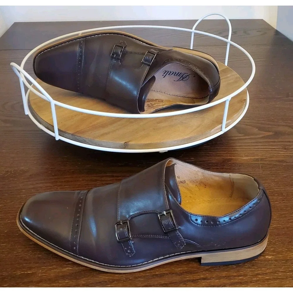 Amali Men's Maroon Leather Baker Double Monk Straps Fashion‎ Shoes Size 10
